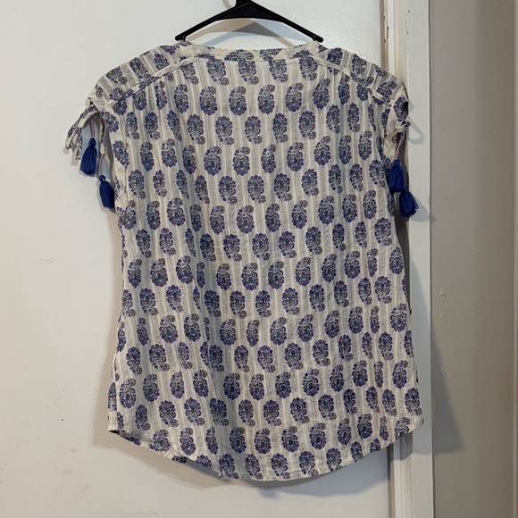 Anthropologie White and Blue Patterned Blouse - Picture 5 of 5